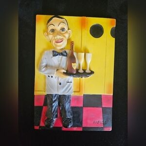 Vintage Will Rafuse 3D Lucy's Cafe Wine Waiter Wall Plaque Signed